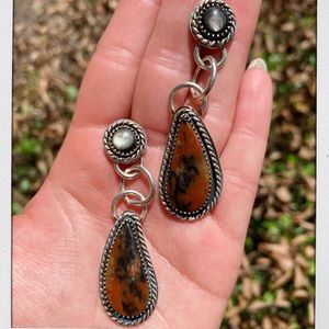 Sterling Silver Agate + Black MOP custom earrings